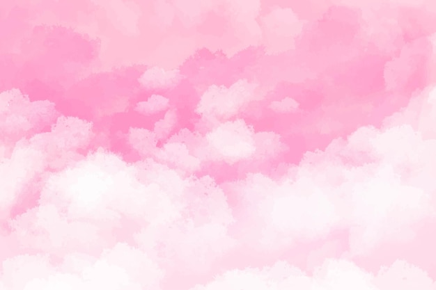 空と雲の形でピンクの手描きの水彩画の背景 無料のベクター