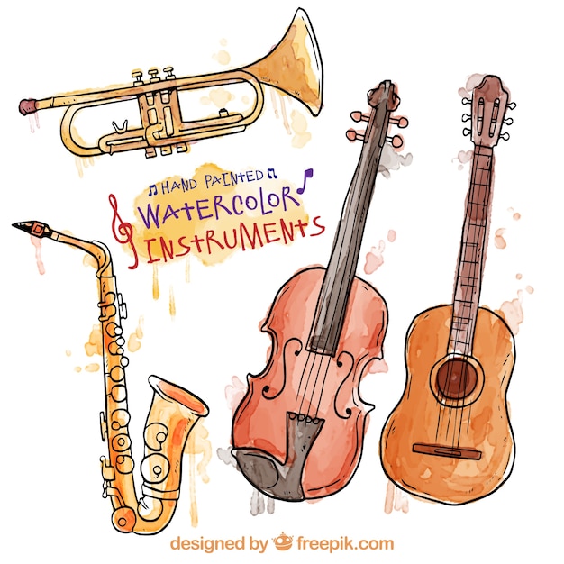 Free Vector | Hand painted watercolor instruments