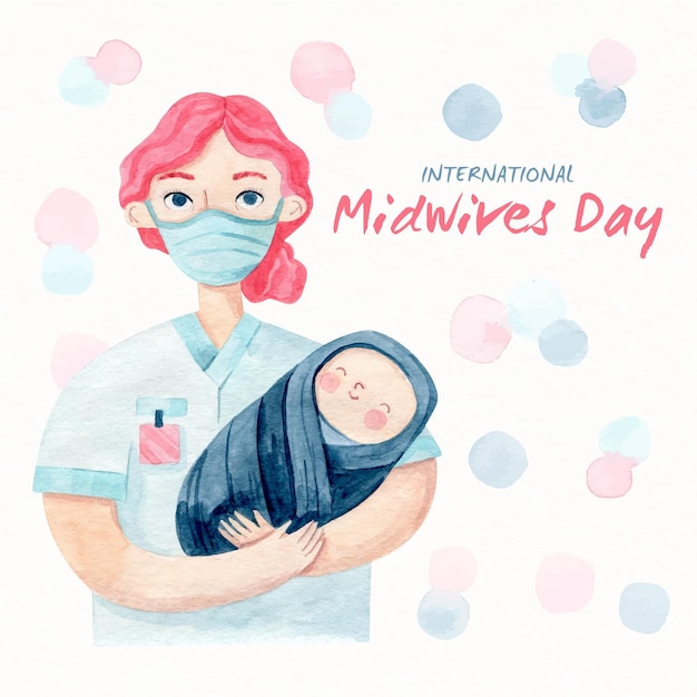  Hand painted watercolor midwives day illustration Premium Vector