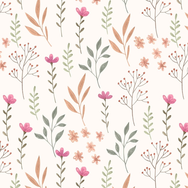 Free Vector Hand painted watercolor pressed flowers pattern