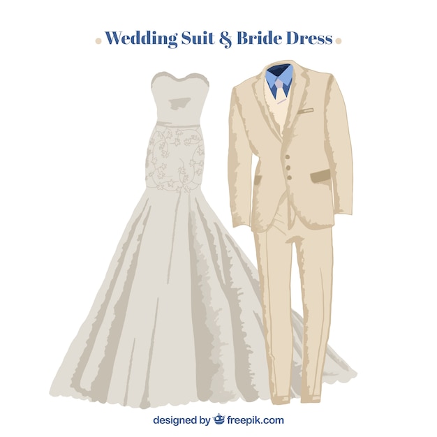 Premium Vector | Hand painted wedding suit and bride dress