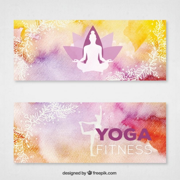 Hand painted yoga banners with white\
silhouettes
