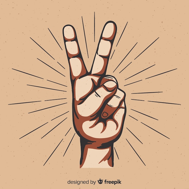 Hand peace sign with rays background | Free Vector