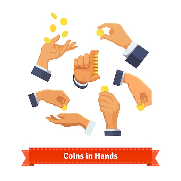  Hand  poses counting giving throwing coins Vector Free 