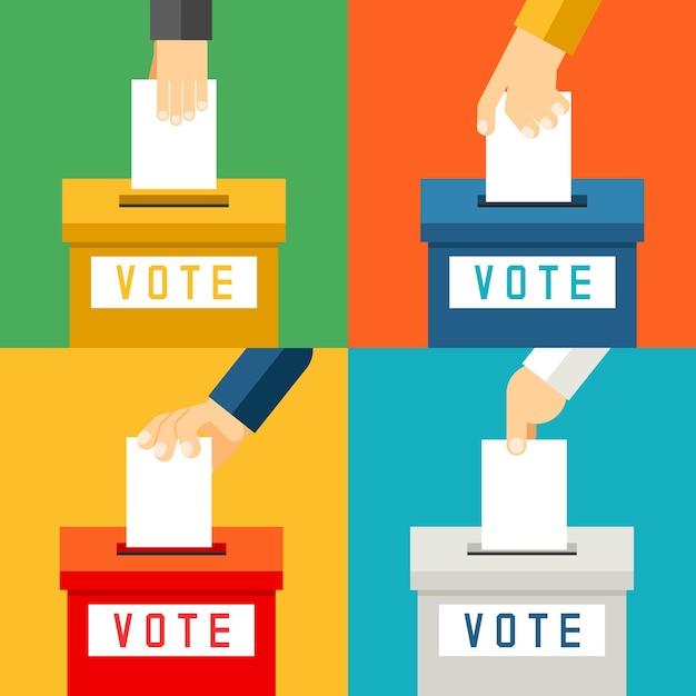 Free Vector Hand Putting Voting Paper In Ballot Box Referendum Polling And Choice Voter