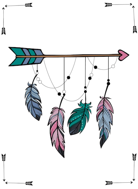 Download Hand sketched arrow and feathers in boho style | Premium ...