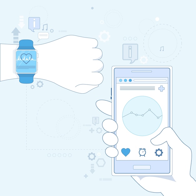 Hand smart watch heart pulse monitor icon vector illustration Premium Vector