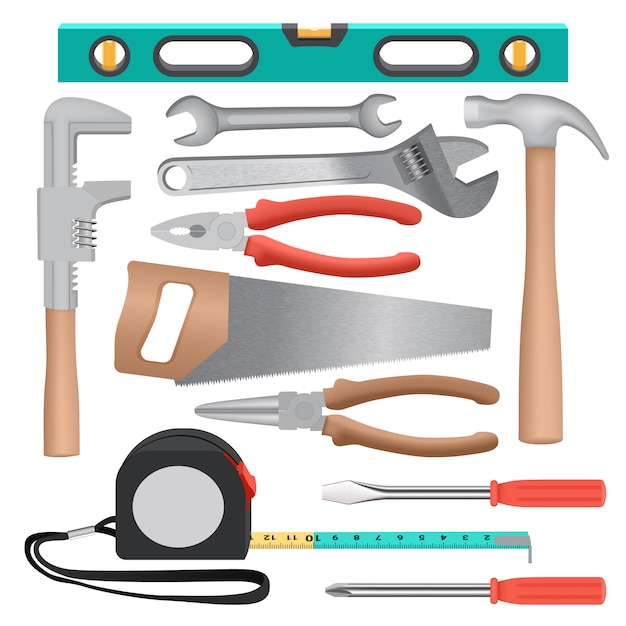 Download Hand tools mockup set. realistic illustration of 11 hand tools mockups for web Vector | Premium ...