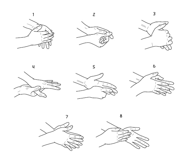 Premium Vector Hand washing instructions black and white