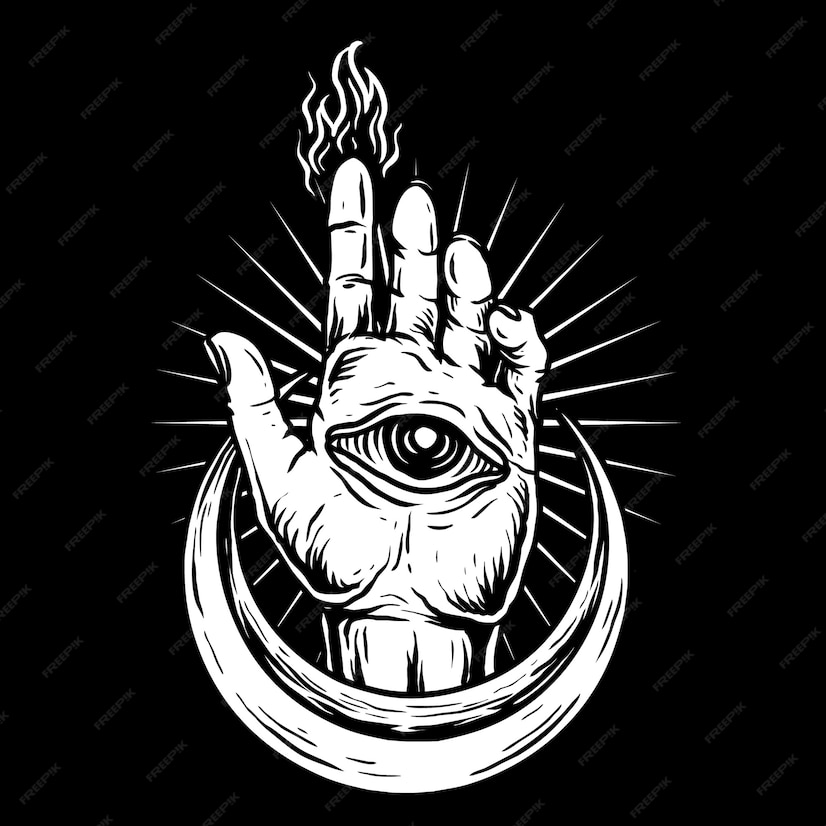 Premium Vector | Hand with eye and half moon hand drawn style