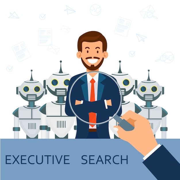 Hand with magnifying glass on background man Premium Vector