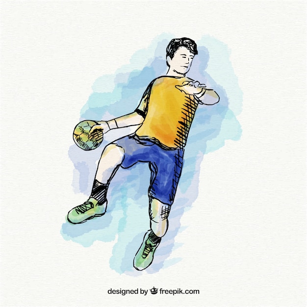 Handball player in sketch style Free Vector