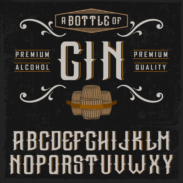 Premium Vector Handcrafted 'vintage gin' font with casks and decorations