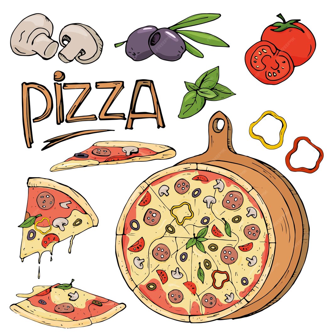 Premium Vector | Handdrawn set of ingredients for pizza and readymade ...