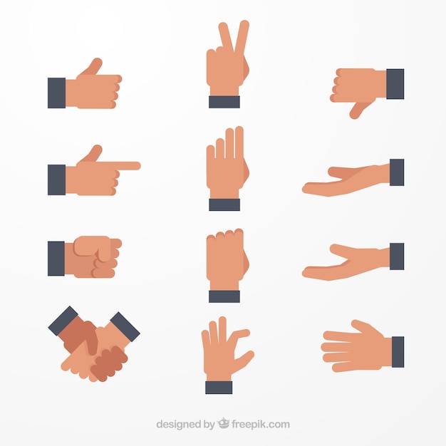 Hands collection with different poses in flat syle Vector | Free Download