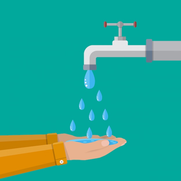 Premium Vector | Hands under falling water out of tap