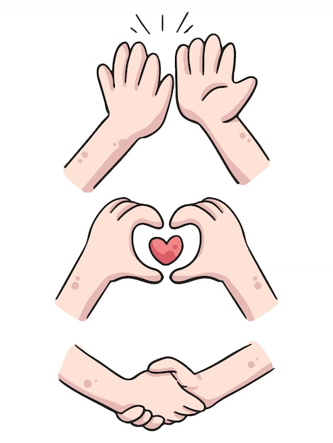 Premium Vector Hands High Five Heart And Shake Hands Cute Cartoon