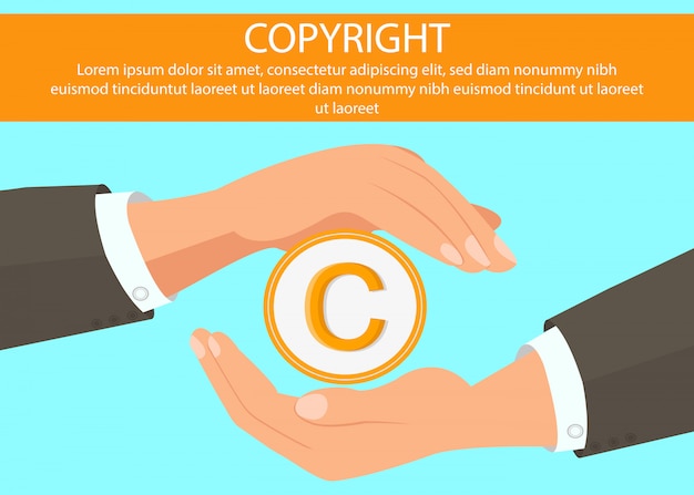 Hands holding copyright symbol web banner Premium Vector