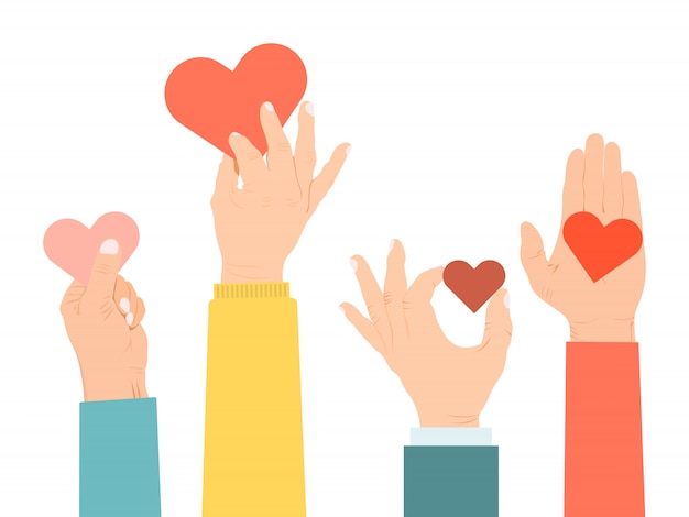 Download Hands holding a hearts illustration. many hands hold ...