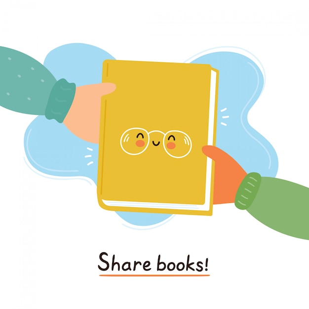 Premium Vector Hands pass cute smiling happy book. share books cardposter concept. vector