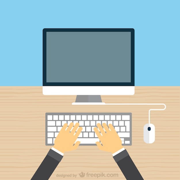 Hands typing on keyboard Free Vector