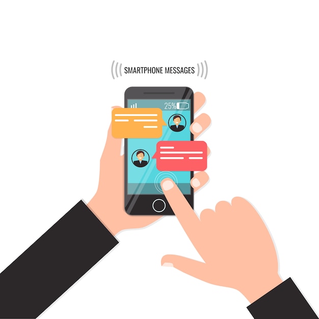 Premium Vector | Hands with smartphone and chat interface, concept of ...