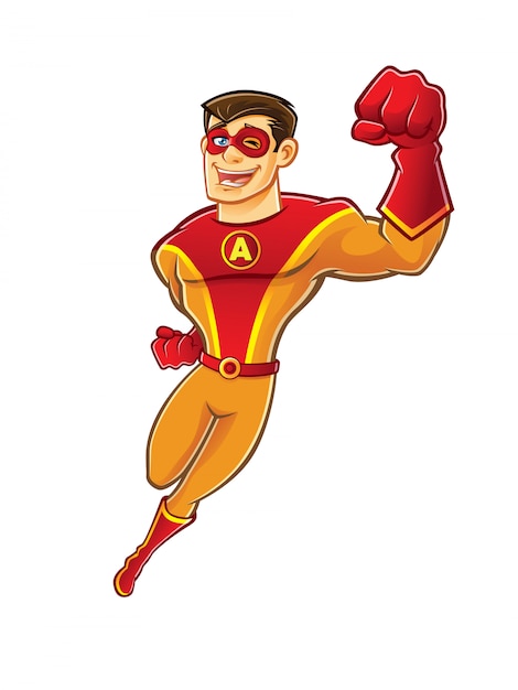 Premium Vector | Handsome cartoon superhero wearing a mask is flying ...