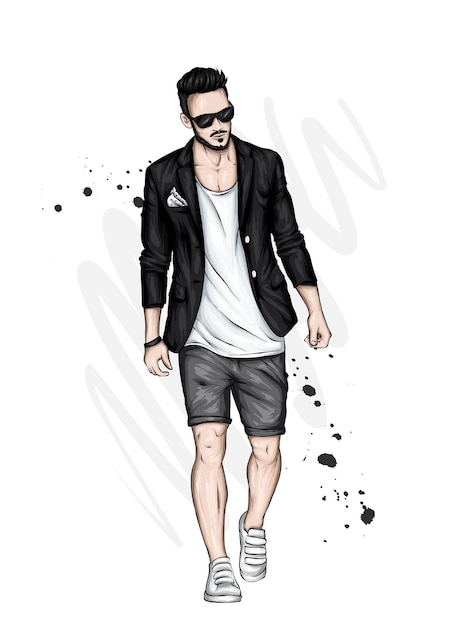 Handsome guy in shorts and jacket Premium Vector