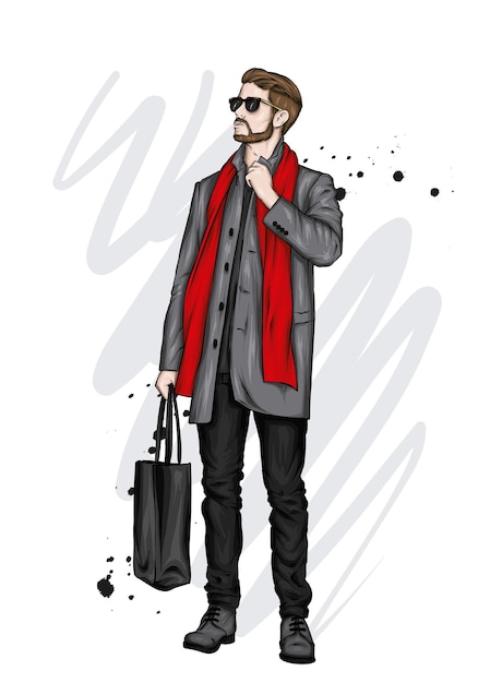 Handsome guy in stylish clothes Premium Vector