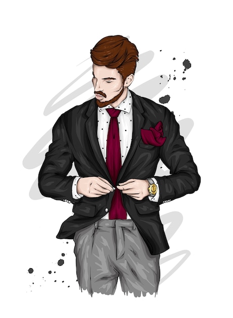 Handsome guy in a stylish suit. Premium Vector