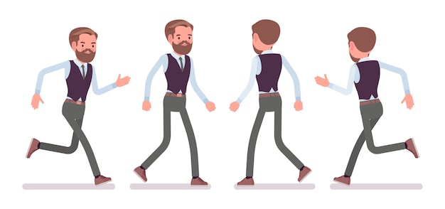 Premium Vector | Handsome male office employee walking, running, in ...