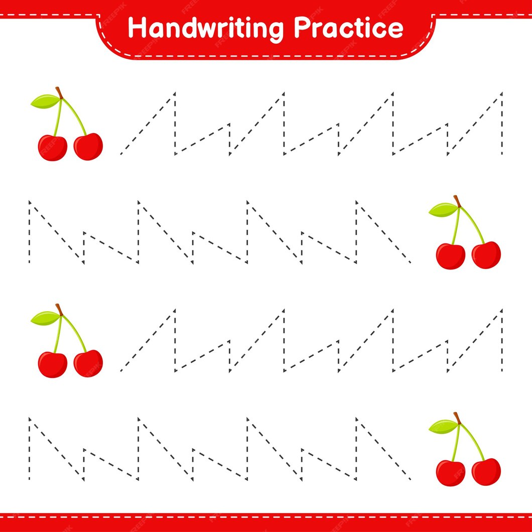 Premium Vector | Handwriting practice. tracing lines of cherry ...