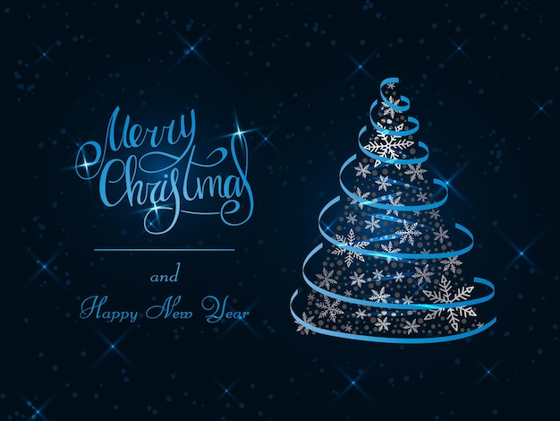 Lush Christmas 2022 Premium Vector | Handwritten Blue Lettering On A Dark Background. Magic Lush  Silver Christmas Tree Of Snowflakes With A Blue Ribbon. Merry Christmas And  Happy New Year 2022.