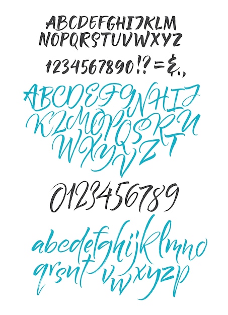 Free Vector | Handwritten script font. brush font. uppercase, numbers ...