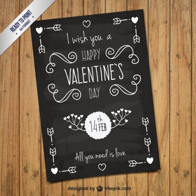 無料のベクター 黒板スタイルで手書きバレンタインの日カード