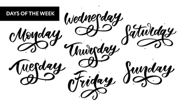 Handwritten week days and symbols set. Premium Vector
