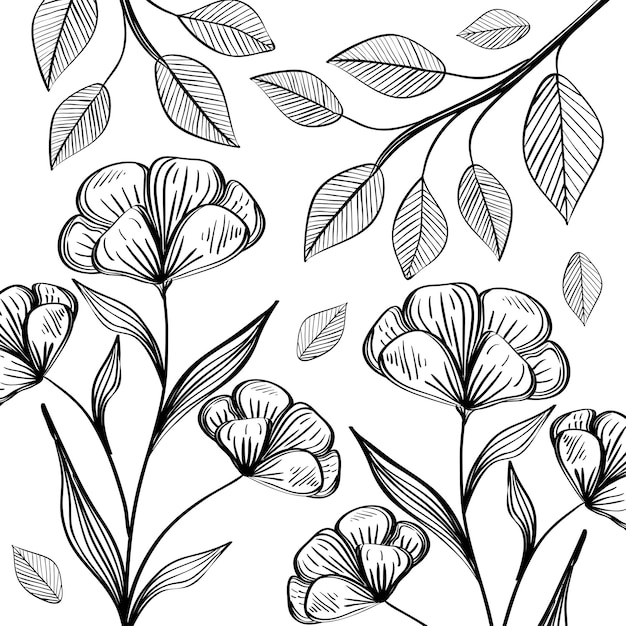 Premium Vector | Handwritteng flowers and leaves