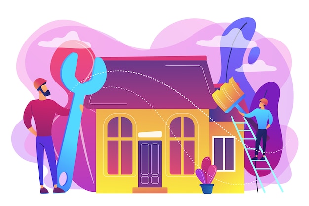 Free Vector Handyman With Big Wrench Repairing House And Painting With Paintbrush Diy Repair Do It Yourself Service Self Service Learning Concept Bright Vibrant Violet Isolated Illustration