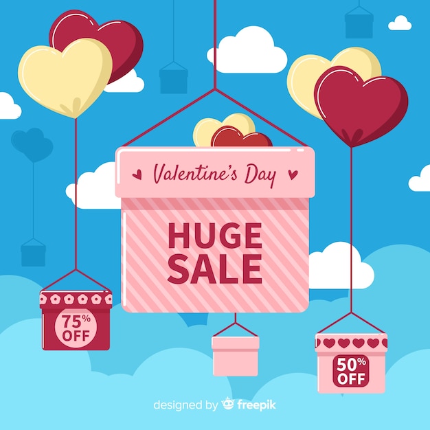 Hanging boxes valentine sale background Free Vector