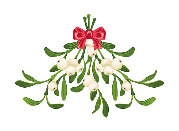 Premium Vector | Hanging cartoon mistletoe sprigs with red bow