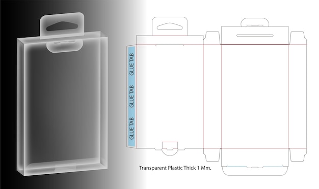 Download Hanging plastic box 3d mockup with dieline Vector | Premium Download