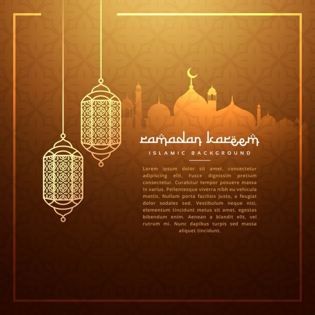 Hanging ramadan festival lamps with mosque\
silhouette