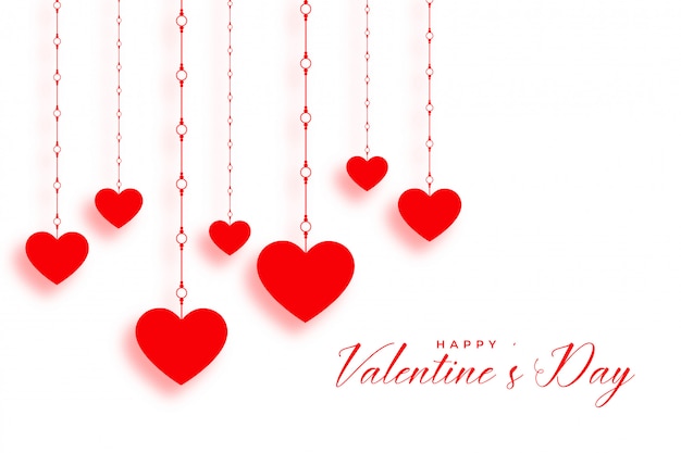 Hanging red hearts on white valentines day Vector | Free Download