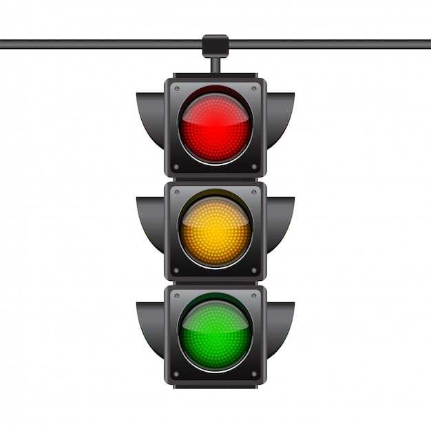 Premium Vector | Hanging traffic lights with all three colors on