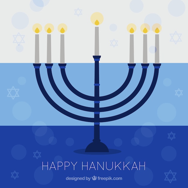 Hanukkah background with candelabra and stars in flat design Free Vector