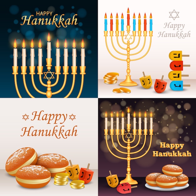 Premium Vector | Hanukkah banner set