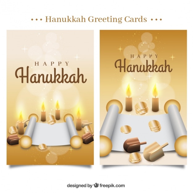 Hanukkah cards with coins and parchments