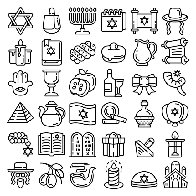 Premium Vector | Hanukkah icon set. outline set of hanukkah vector ...