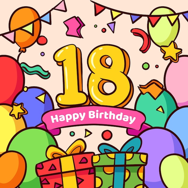 Download Free Vector | Happy 18th birthday background design