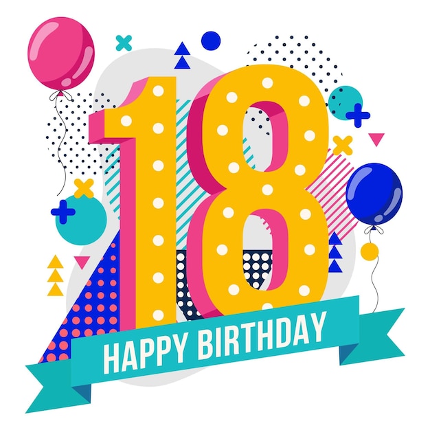 Download Free Vector | Happy 18th birthday background memphis design